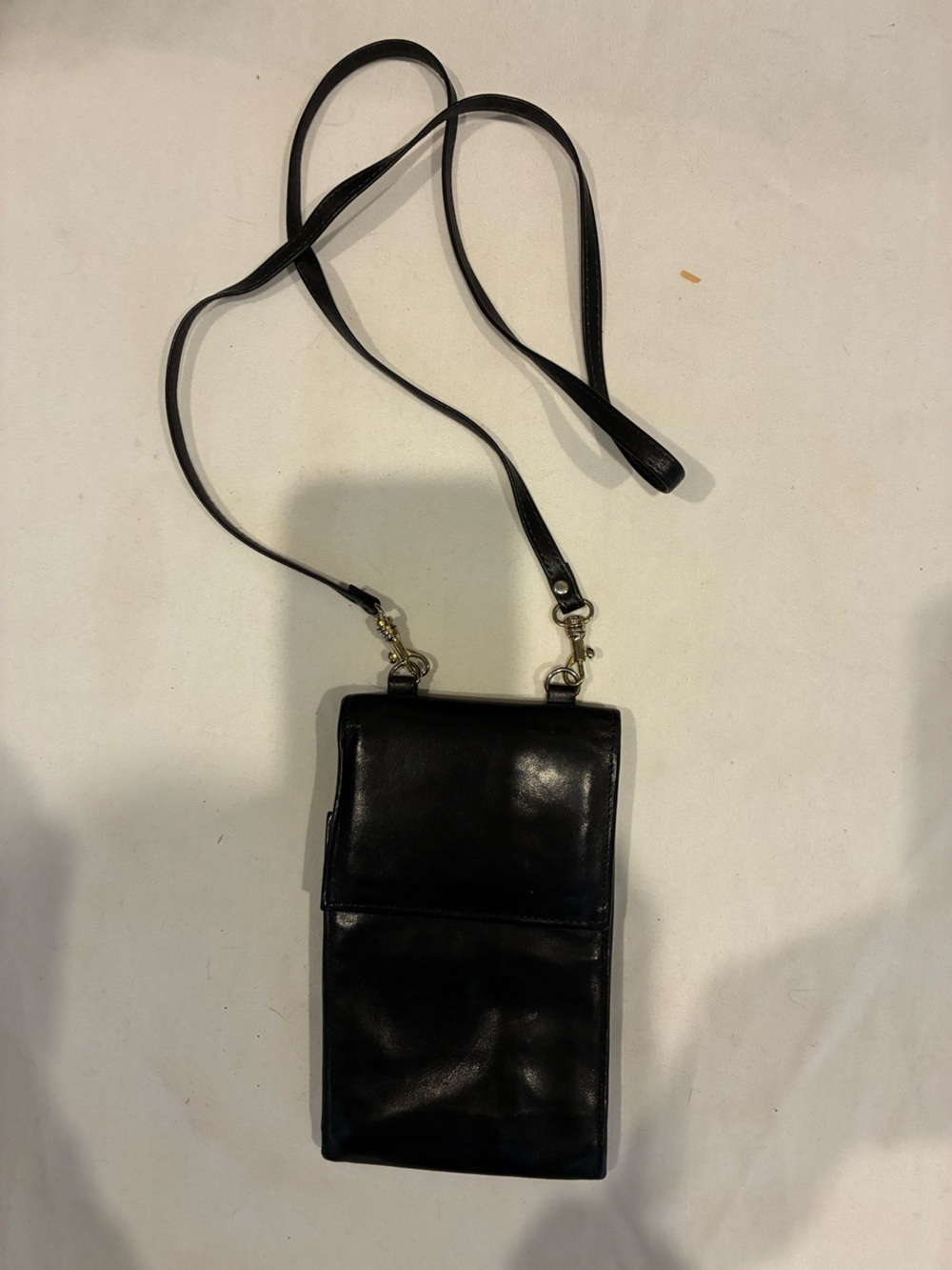 Rolf’s Black Leather Crossbody Phone Bag/Tri-Fold Wallet Genuine Cowhide Vintage